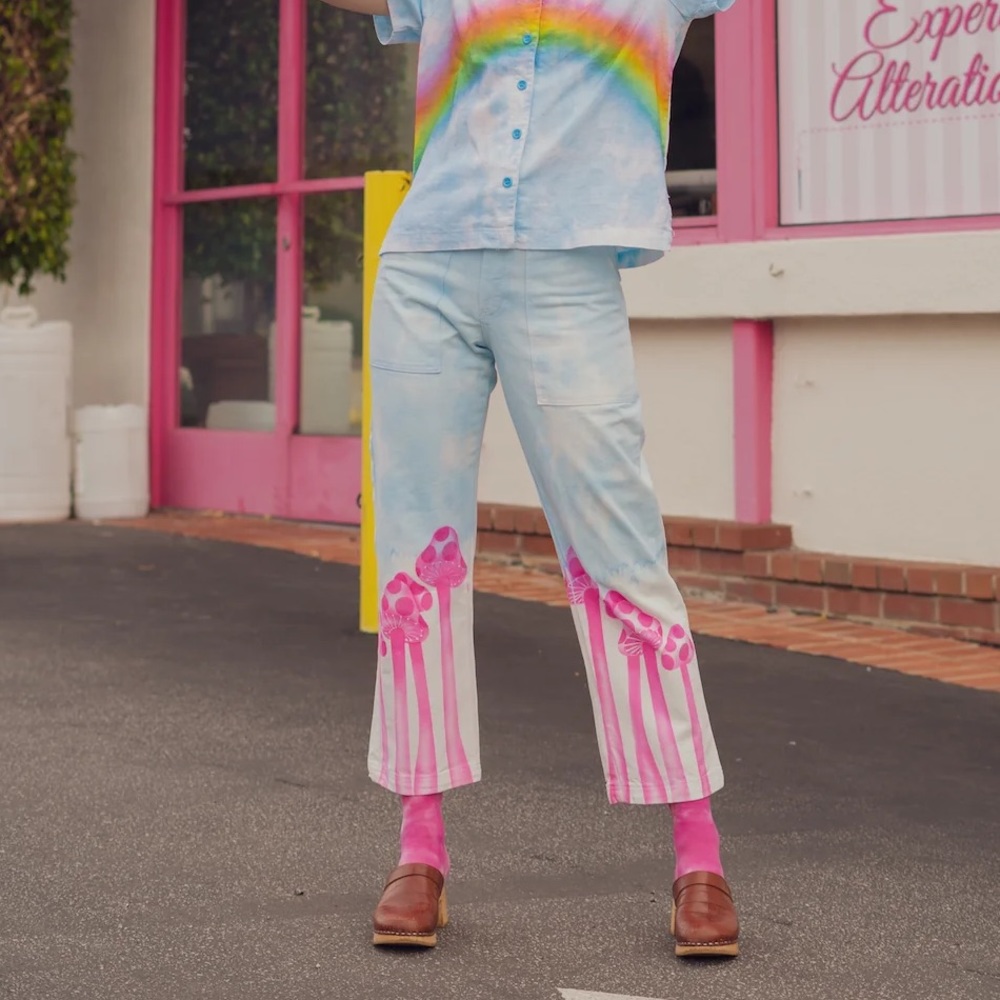 Big Bud Press Light Blue Jeans with Pink Graphic Floral Stripe